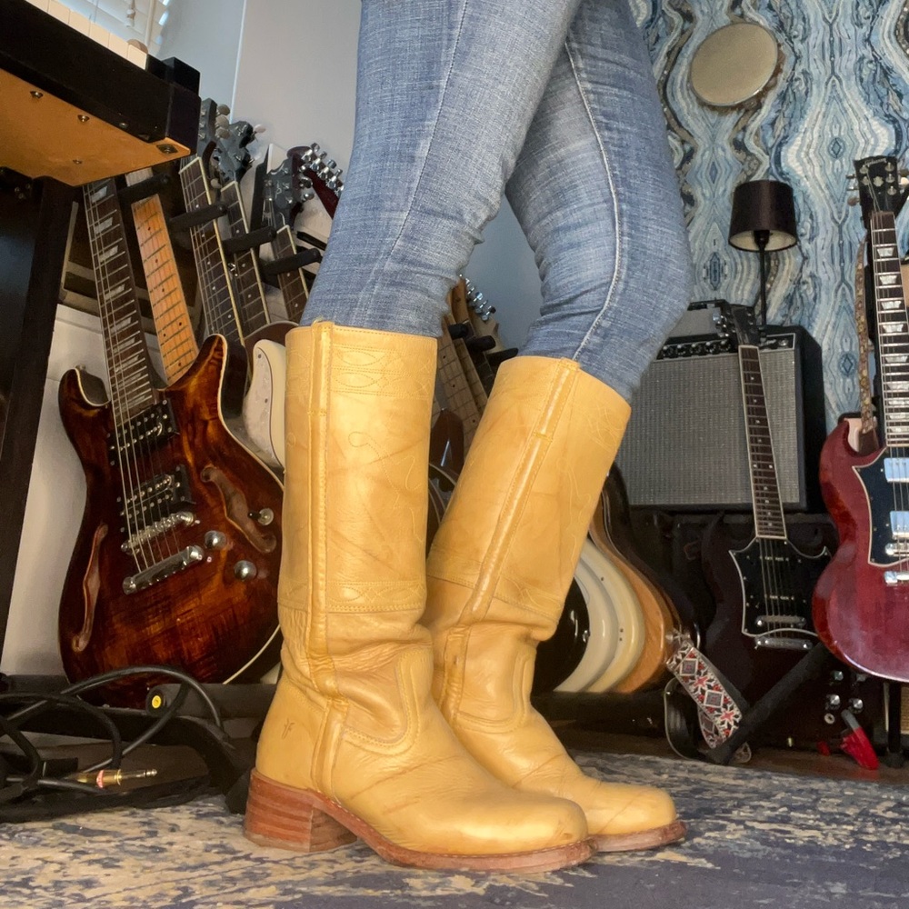 Frye Tall Western Heeled Boots in Mustard Yellow - Picture 9 of 12
